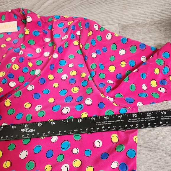 PENDLETON Sophisticates Vintage Pink Top 14 Buttoned Colorful Lightweight Dots‎ - Picture 6 of 12